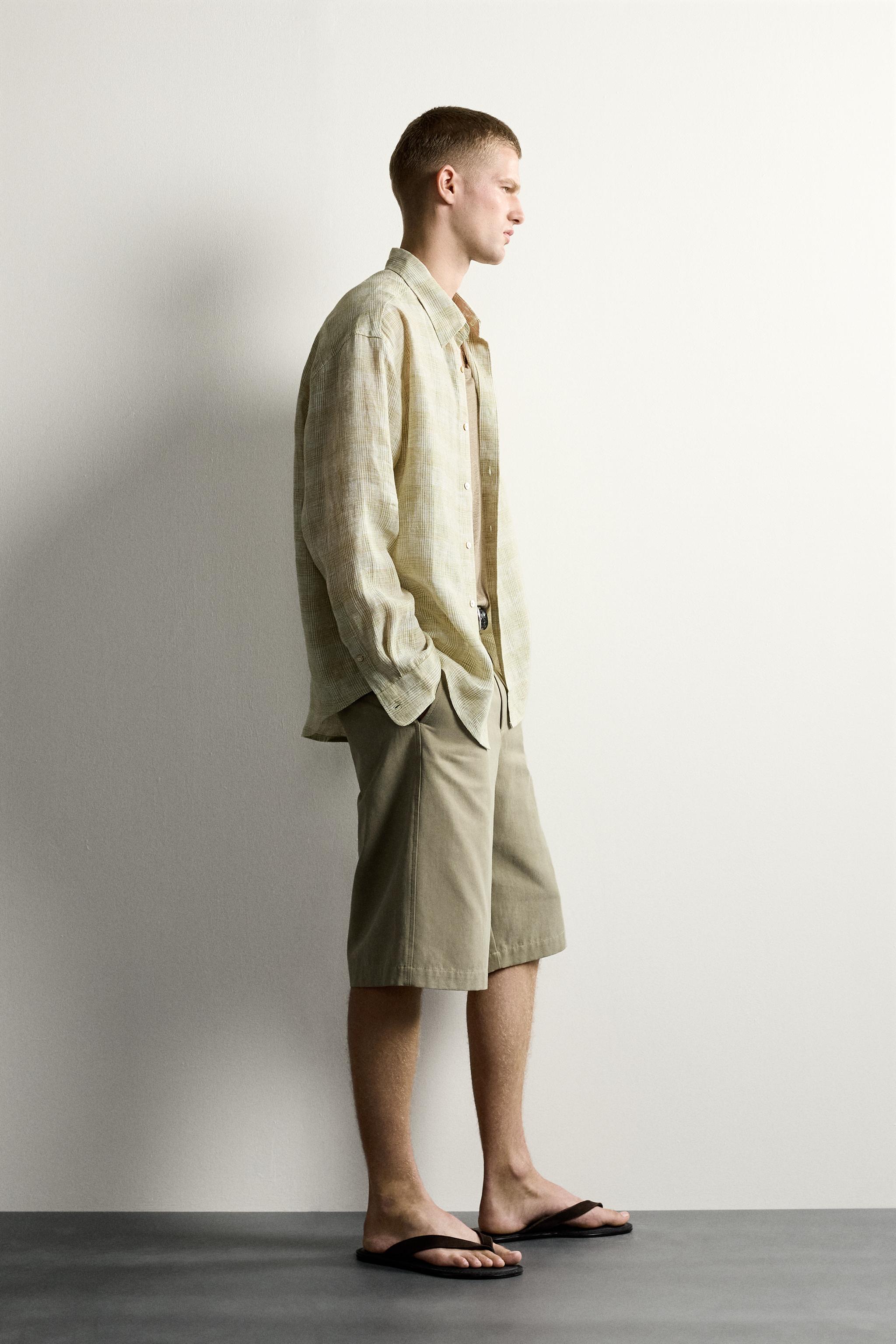 100% LINEN PLAID RELAXED FIT SHIRT